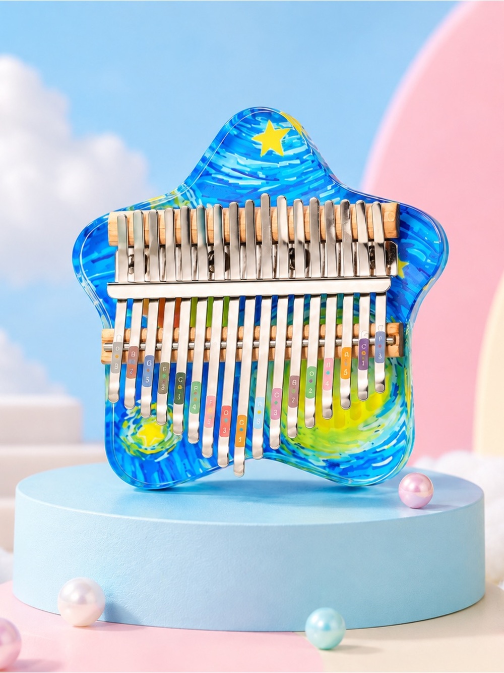 17 Key Acrylic Kalimba Blue Star Van Gogh Thumb Piano Kids Gift